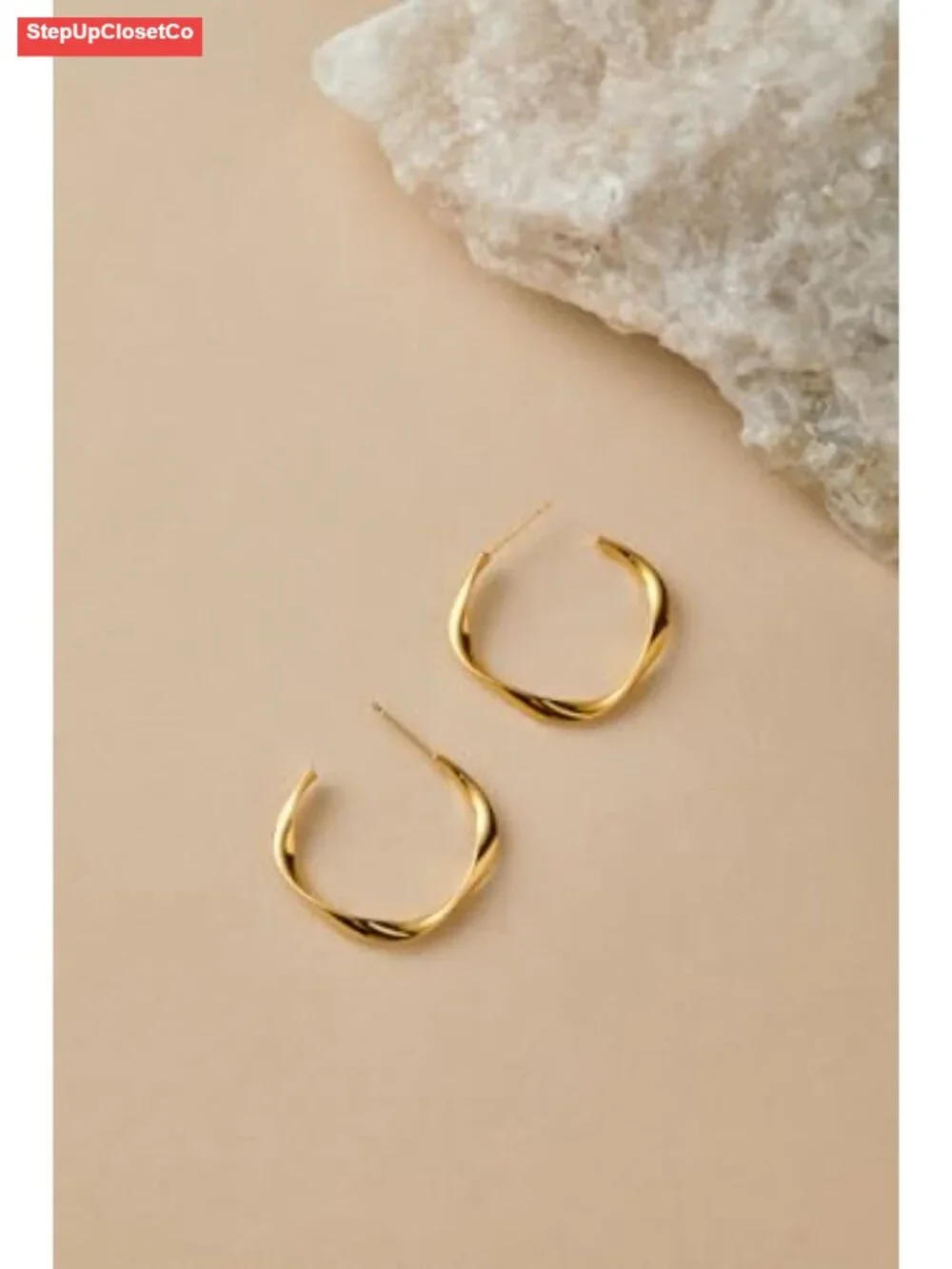 14K Gold Plated Twisted Hoop Earrings for Women Hypoallergenic Jewelry